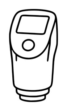 Hand-drawn vector illustration icon of a handheld colorimeter measurement device with digital display and rounded probe tip in black outline on white background