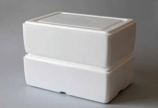 White styrofoam cooler box with lid for food and medical transport, insulated packaging for delivery, this container is designed for maintaining temperature during delivery and shipping