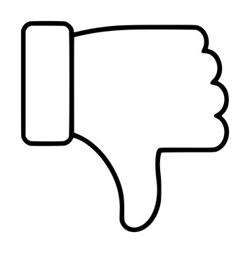 Hand-drawn thumbs down dislike icon vector illustration, minimalist black outline symbol on white background depicting negative feedback rejection disapproval gesture in simple line art style