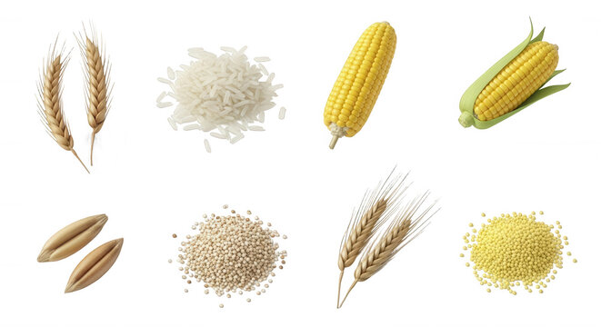 various grains isolated on a clean white backdrop the diversity of staples food and agriculture visuals