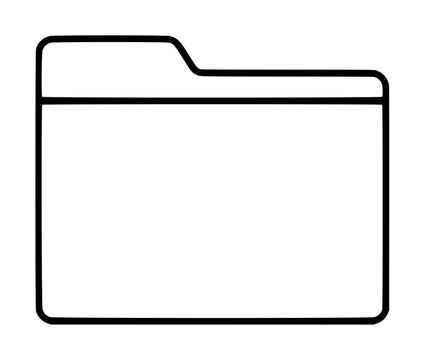 Hand-traced black outline folder icon, minimalist vector illustration depicting a classic file tab with a horizontal divider line on a clean white background, ideal for document management and file