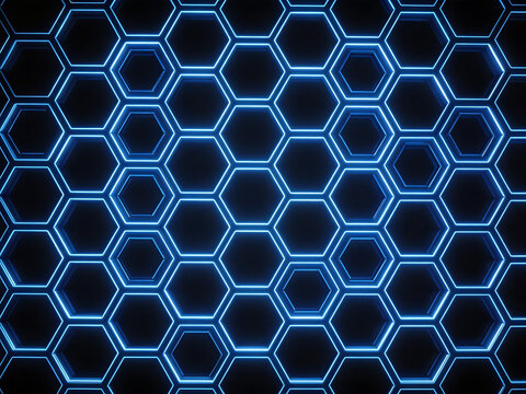Blue neon hexagon grid pattern