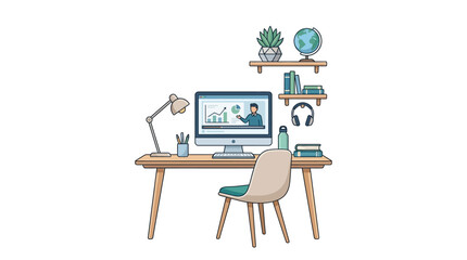Fototapeta premium Minimalist Illustration of a Modern Home Office Workspace
