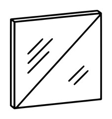 Naklejka premium Hand-traced vector icon illustration of a half-silvered mirror glass panel with diagonal split showing reflective and transparent halves, minimalist black line art on white background, optics and