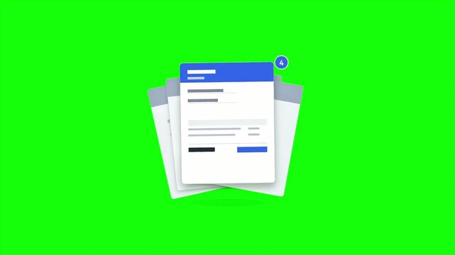 Document Stack Notification UI Animation Green Screen