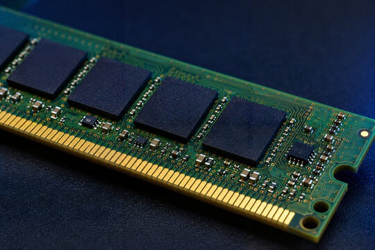 Close-up of green computer RAM (Random Access Memory) modules, technology and hardware concept