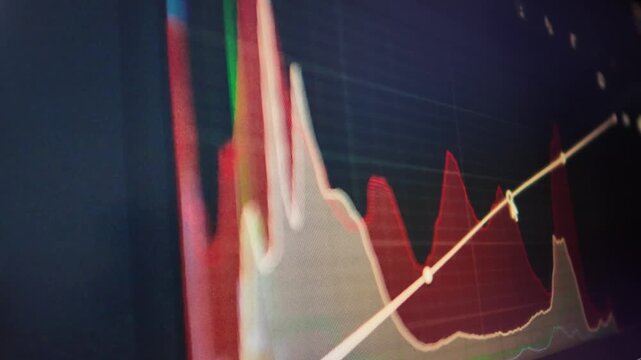 Data visualization waveform graph on digital display close up of a complex davinci resolve