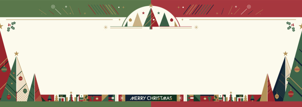 Merry Christmas banner template with abstract element geometric forms modern retro style have blank space.
