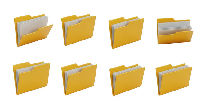 various file folders neatly arranged against a white backdrop for organizing documents digital storage