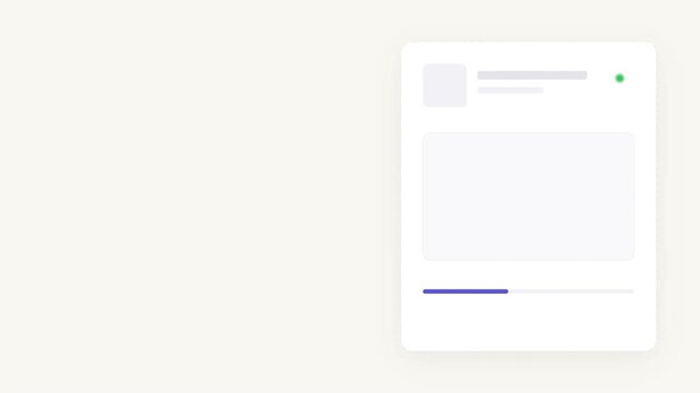 Minimalist UI Animation of a Content Card Moving into Place with a Blue Progress Bar Loading