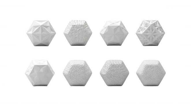 3d geometric shapes various textures isolated white background for design architecture and technology concepts