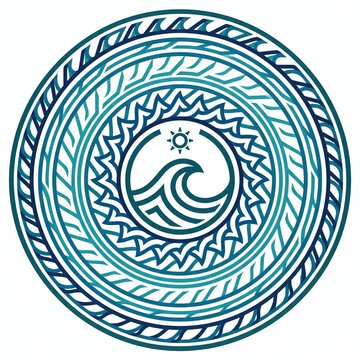 Intricate circular mandala design with ocean wave and sunburst pattern for spiritual or modern branding