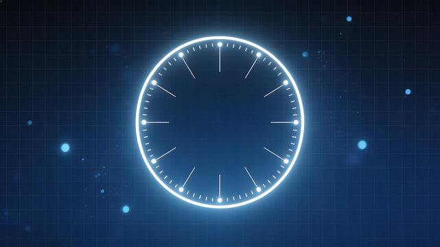 Digital clock face on blue grid background