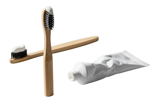 Toothbrush and dental floss on a rock isolated on transparent background