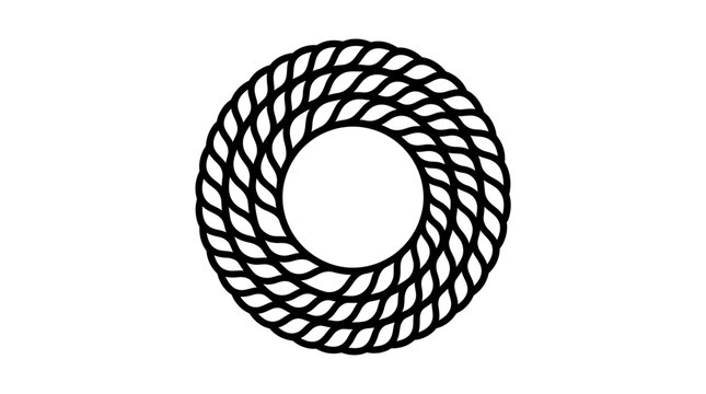 A black and white graphic representation of a rope forming a circular shape with a hole in the center