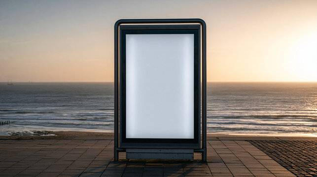Blank Billboard Advertisement Space at Beach Sunset
