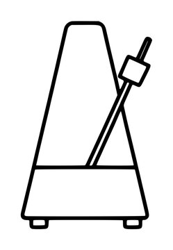 Hand-drawn metronome vector icon illustration with outlined wooden body and swinging pendulum in monochrome minimalist style