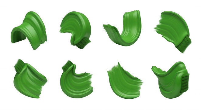 isolated green paint strokes arranged on a white backdrop brush textures likely artistic or design applications