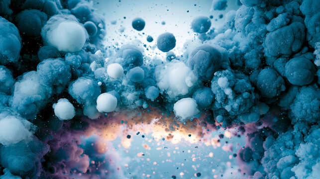 Explosion of Blue and White Particles with Energy Burst