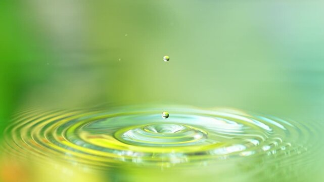 Super Slow Motion Shot of Water Drop Falling into Water Surface at 1000fps.