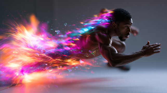 Man Running with Colorful Energy Burst Motion Effect