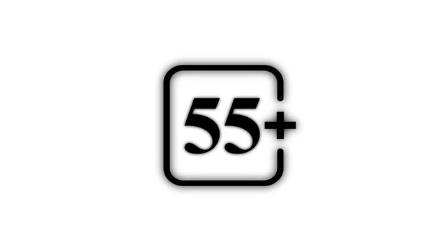 Black 55 Plus Age Restriction Icon Isolated on White Background Maturity Rating Adult Content Warning and Media Classification Symbol 4K Motion Graphic