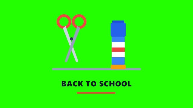 Motion vector of a pair of scissors and a glue stick falling isolated on a green screen background