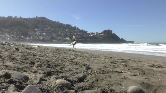 beach and waves, Surfer, shoreline, Pacifica california