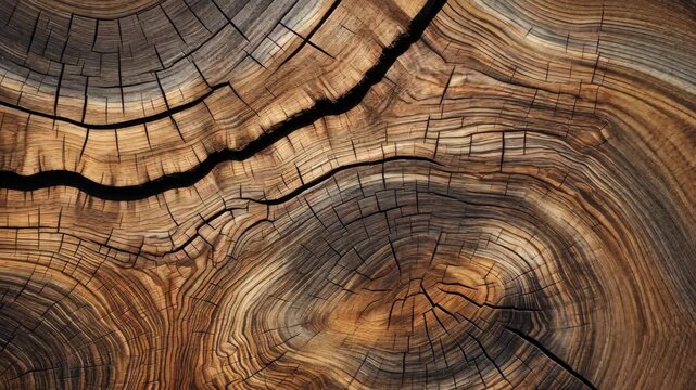 Close-up of Ancient Tree Rings: An intricate cross-section of an ancient tree trunk reveals the weathered beauty of its growth rings, full of texture and history.