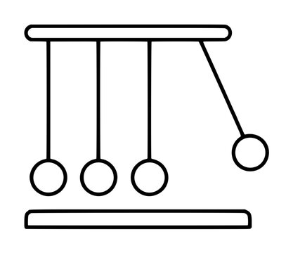 Hand traced vector illustration of a classic Newton's cradle pendulum toy with suspended metal balls, minimalist outline design on transparent background, perfect educational physics icon