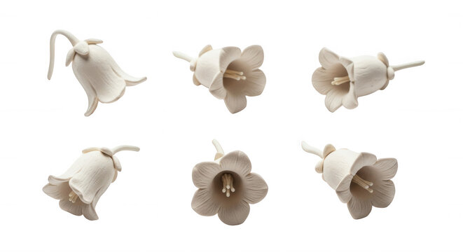 ceramic bellflower group close-up of handmade porcelain bellflower sculptures on a white background decorative crafts