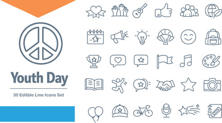 Fototapeta premium Youth day celebration hand drawn sketch style icon collection