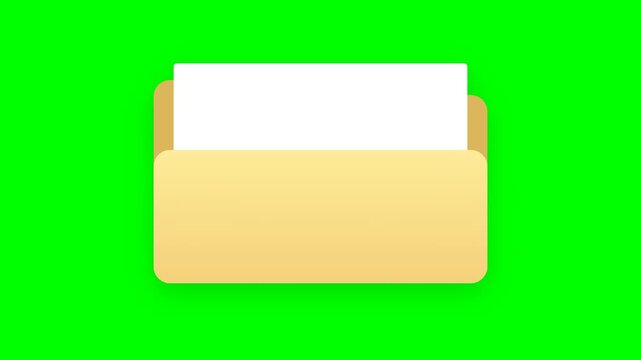 2D Animated File Folder Opening with Documents Inside on Green Screen for Business Concepts