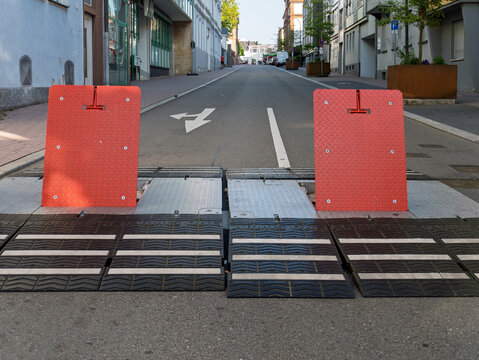Modern Urban Traffic Barrier Installation