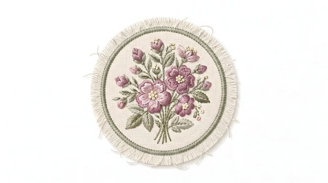 Embroidered Floral Patch Stitch Texture &mdash; Dusty Rose Sage Craft Charming Vector