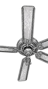 Wooden Ceiling Fan Isolated Line Art Illustration Transparent Background