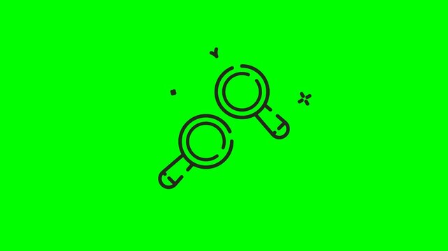Magnifying glass animation featuring two black outline icons and simple decorative symbols.