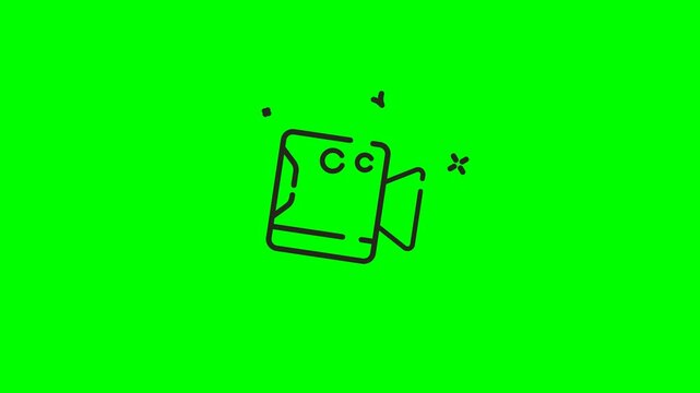 Camera animation features a minimalist black line art digital closed captioning symbol.