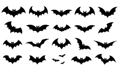 Fototapeta premium Black Bat Silhouette Collection Isolated on White Background