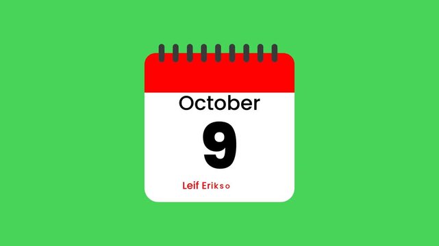 Leif Erikson Day October 9th Calendar Page Flip Animation