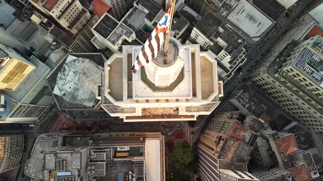 Drone view of Altino Arantes Building, also known as Farol Santander, in downtown S&atilde;o Paulo, Brazil