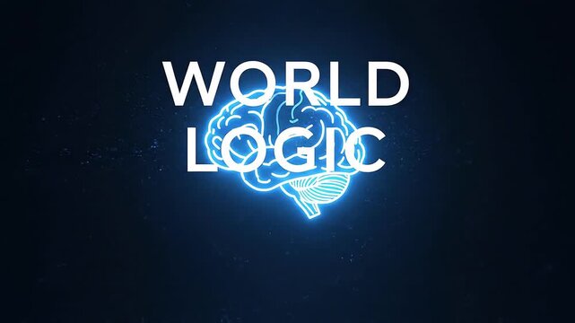 Glowing blue brain icon on dark background.
