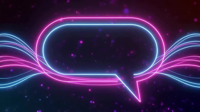 Abstract neon speech bubble with flowing light.
