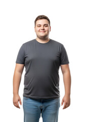 Obraz premium Young Man Gray T Shirt Denim Jeans Smiling Isolated Transparent Background