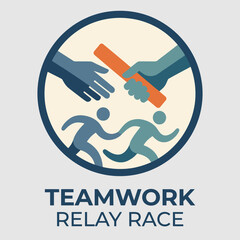 Fototapeta premium Flat vector illustration of relay race baton handoff representing teamwork and collaboration. Perfect for sports competitions, corporate teamwork, leadership training, and motivational campaigns. 