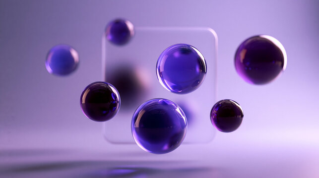Floating Purple Glass Spheres Abstract 3D Render Background