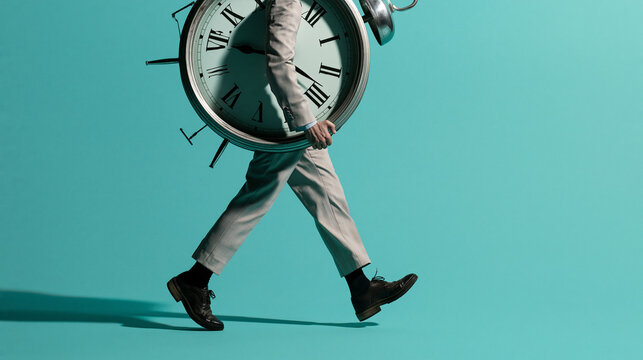 Businessman Carrying Giant Alarm Clock Illustrating Time Management and Deadline