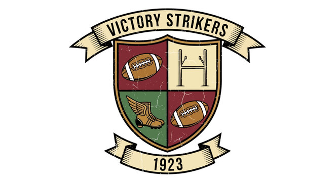 Vintage Rugby Football Club Crest Emblem with American Football and Winged Boot