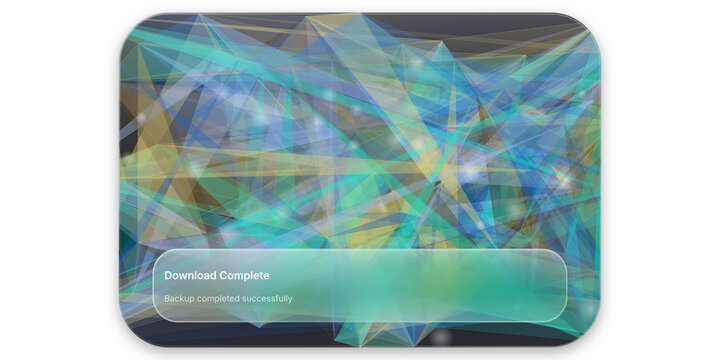 Abstract digital network background with download complete notification, futuristic data transfer concept, blue and green geometric plexus design