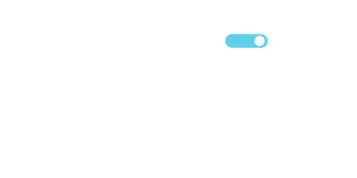 Minimalist blue toggle switch icon on white background, digital interface slider button in active position, modern user interface element for web design